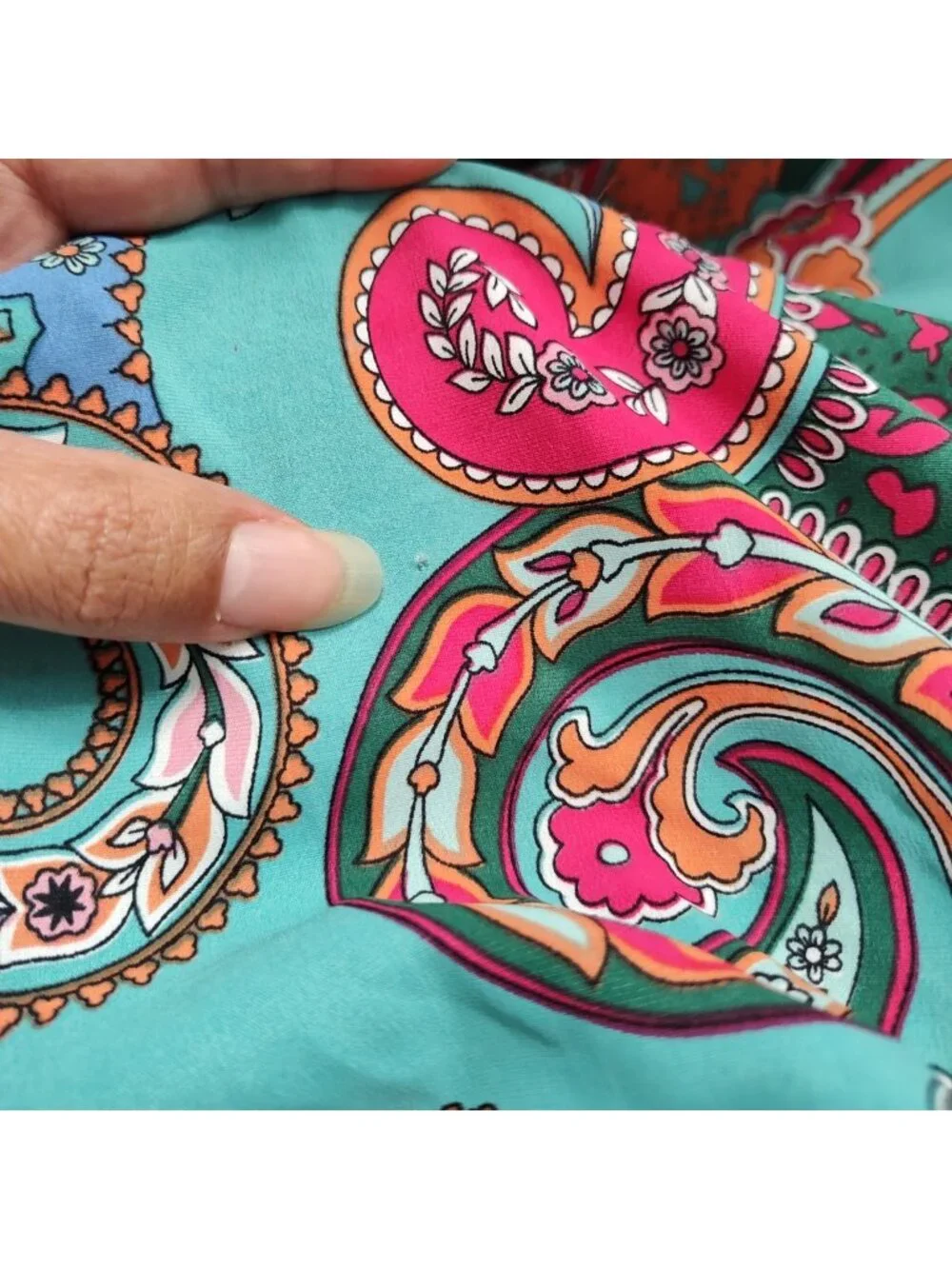 Shein Paisley Long Sleeve Faux Wrap Blouse Women Size M 6 Multicolor Blue Green - Picture 12 of 12